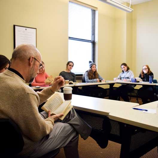 Students in discussion during Dr. George Nicholas' class